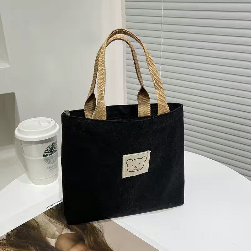 Cute Cloth Label Bear Canvas Shopping Daily Commuting Bags
