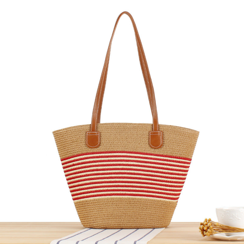 Striped Large Capacity Totes Advanced Texture Hand-woven Shoulder Bags