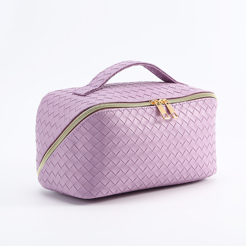 Woven Pattern Large Capacity Good-looking Portable Leather Storage Cosmetic Bags