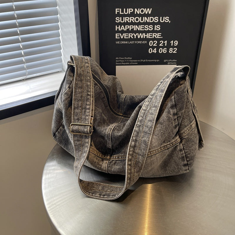 Women's Large Capacity Denim Retro Distressed Underarm Women's Shoulder Bag