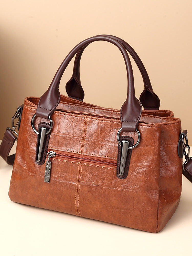 Women's Retro Plaid Contrast Color Portable Large Handbags