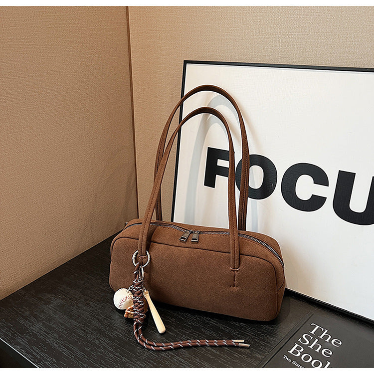 Women's Frosted Suede Baguette Simple Stitching Design Shoulder Bags
