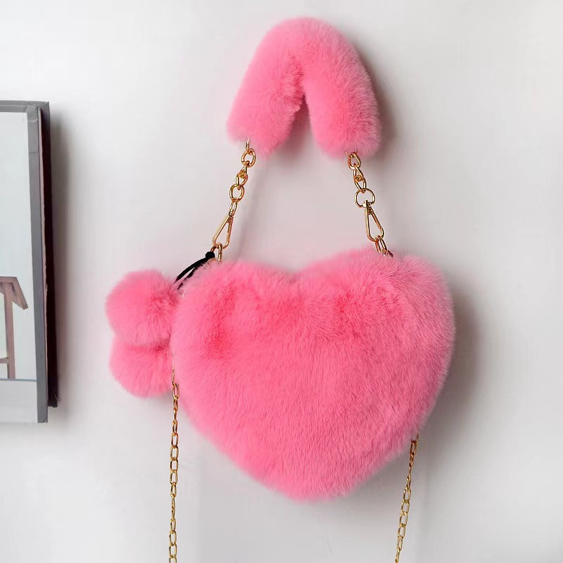 Women's Winter Versatile Korean Style Heart Shape Ball Handbags