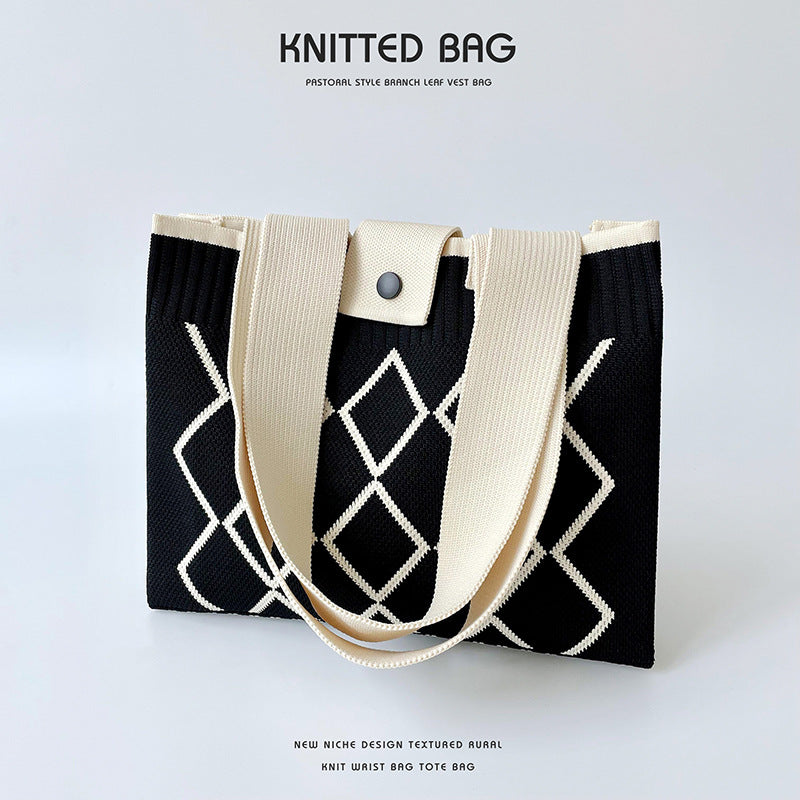 Women's Rhombus Knitted Hidden Hook Portable Large Bags