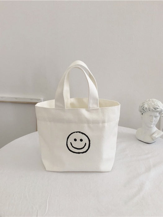Women's Canvas Cute Smiley Face Simple Lunch Handbags