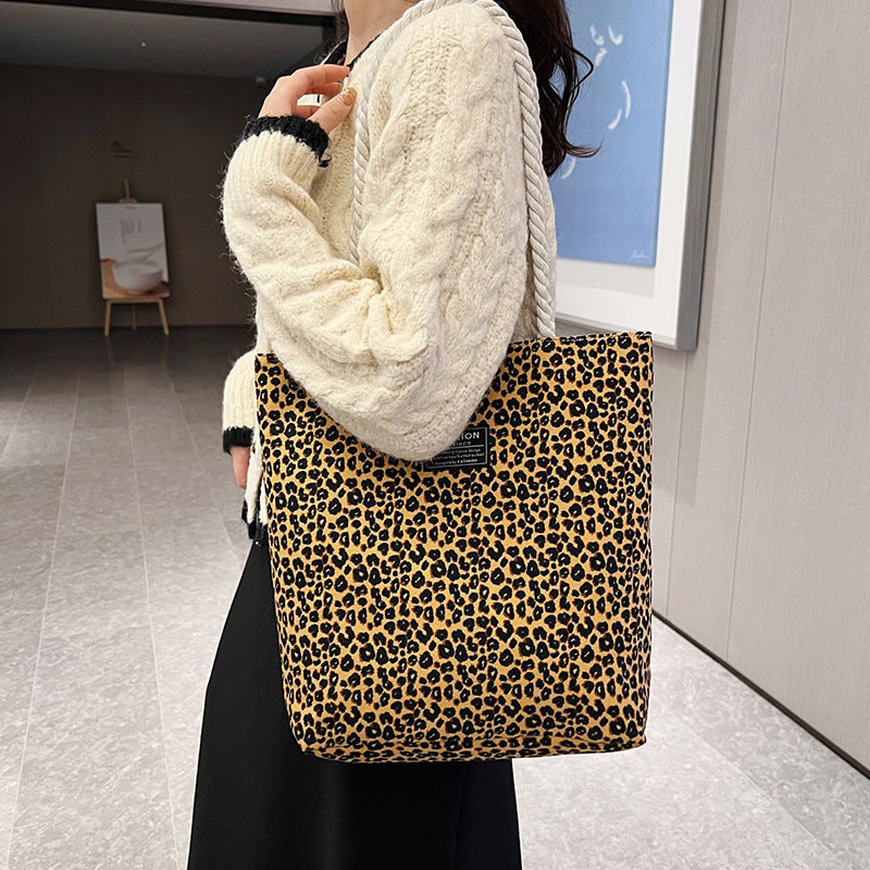 Women's Portable Canvas Fashion Leopard Print Artistic Unique Bucket Bags