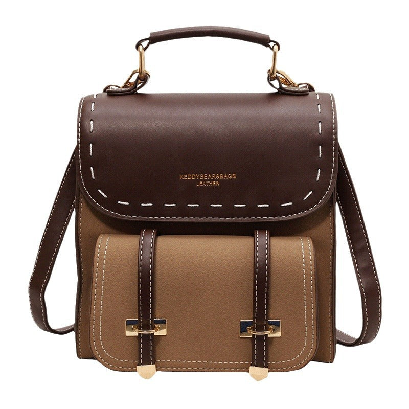 Women's Retro Style Fashionable Design Texture Contrast Backpacks