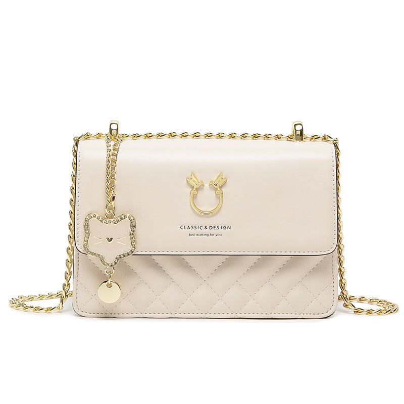 Women's Chain Cattle Leather Rhombus Embroidered Bags