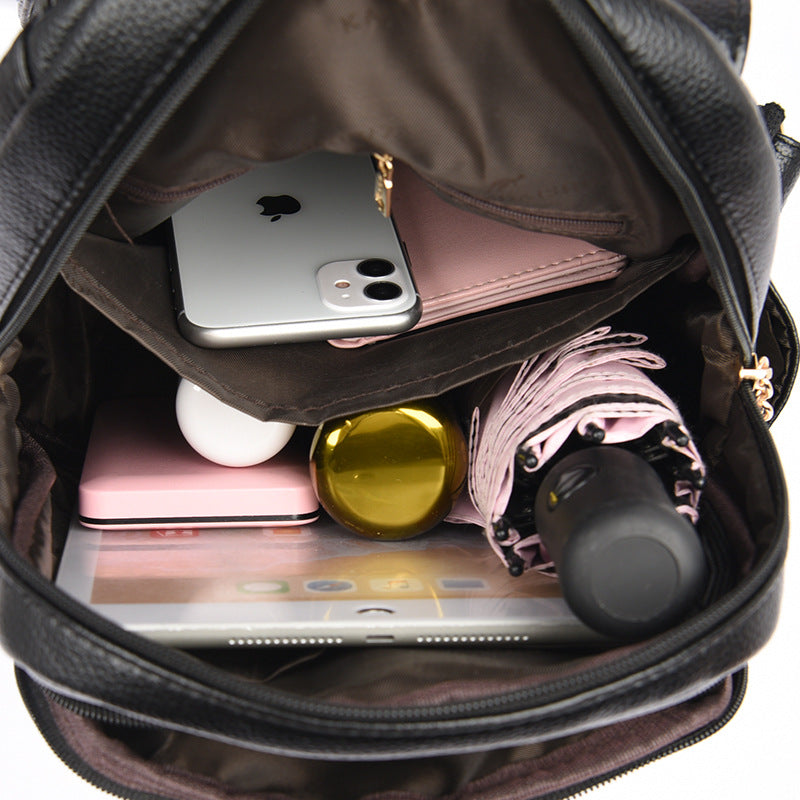 Simple Soft Leather Large Capacity Double Backpacks