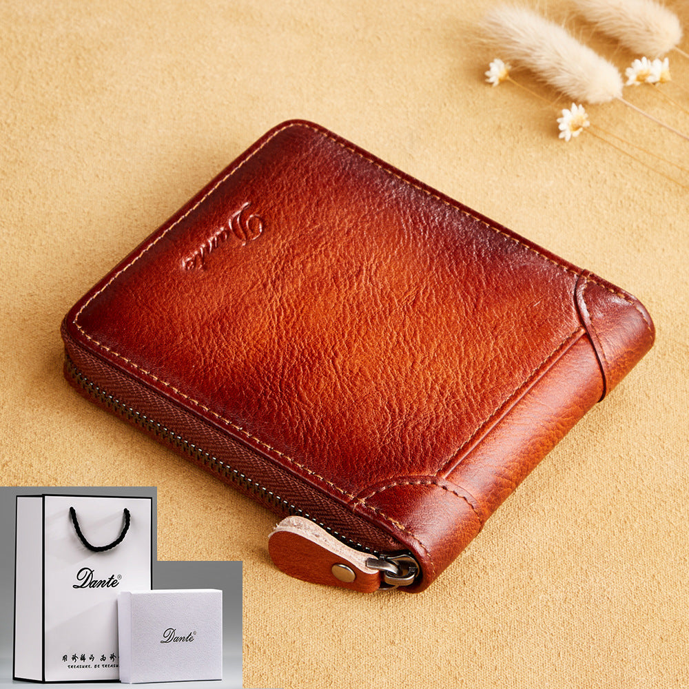 Men's Leather Short Zipper Multifunctional Large Capacity First Men's Wallets
