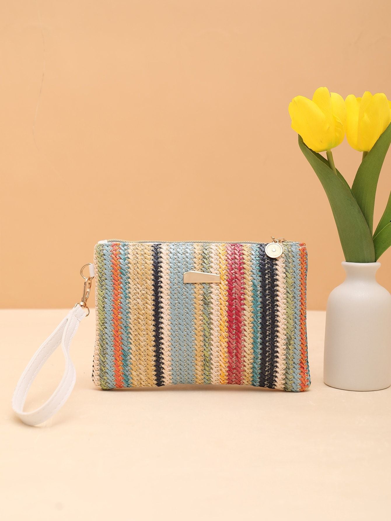 Women's Fashion Rainbow Woven Summer Clutch Fresh Crossbody Bags