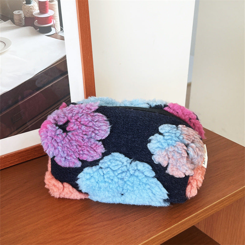 Woolen Big Flower Zipper Storage Business Trip Bags
