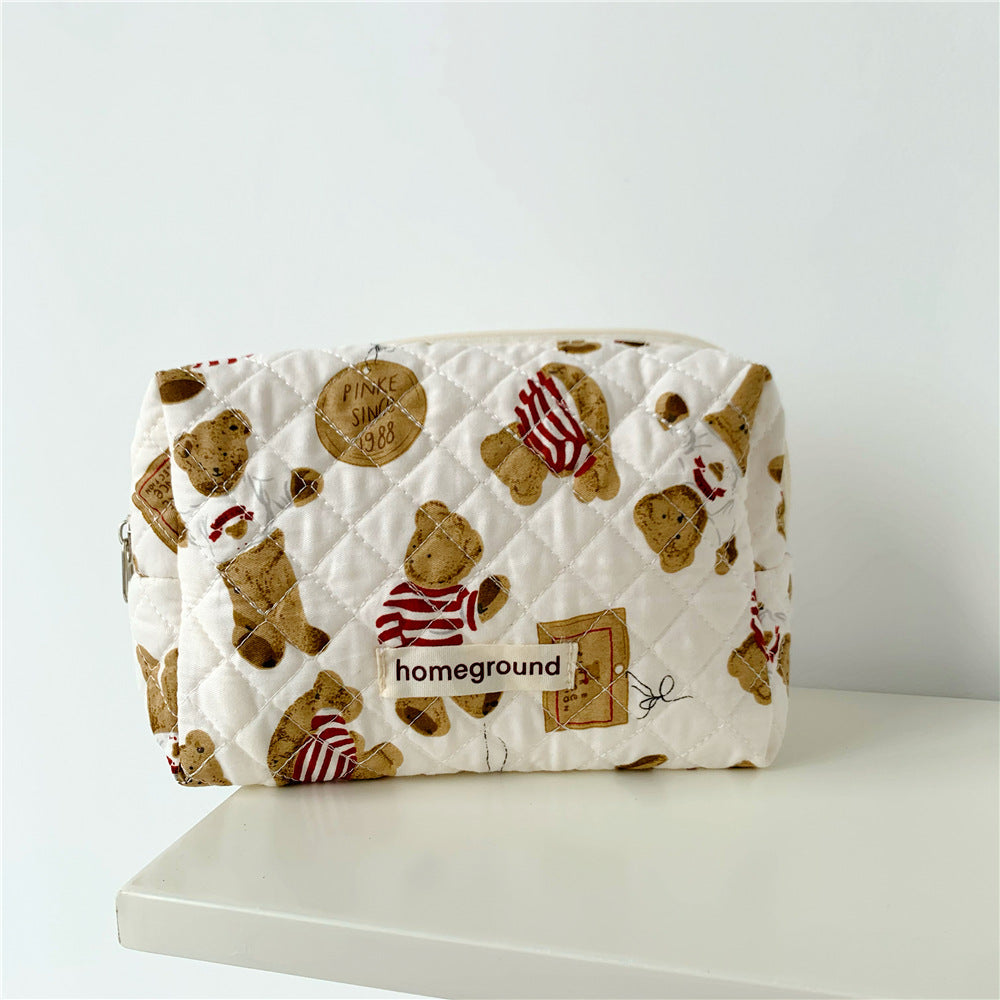 Bear Large Capacity Cotton Printing Storage Cosmetic Bags
