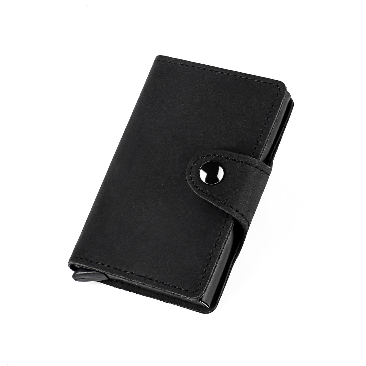 Retro Crazy Horse Leather Automatic Aluminum Card Holder