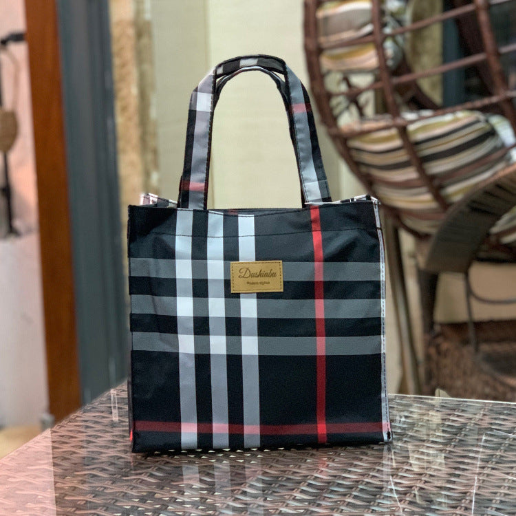 Oxford Cloth Fashion Plaid Waterproof Portable Handbags
