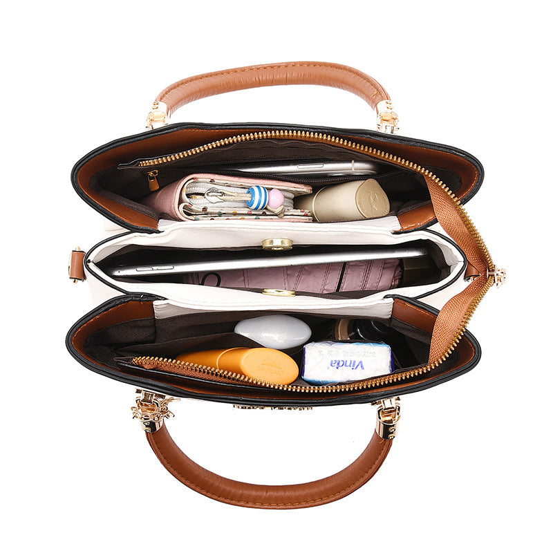 Women's Simple Contrast Color Large Capacity Mom Handbags