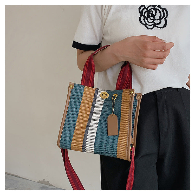 Women's Retro Portable Trend Canvas Striped Crossbody Bags