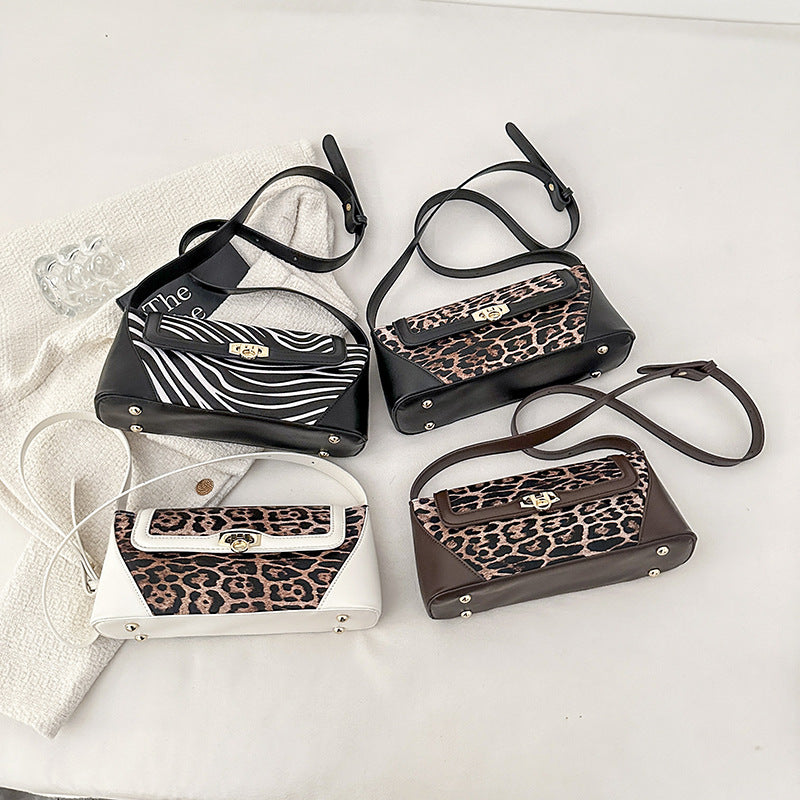 Women's Leopard Print American Style High-grade Stitching Crossbody Bags