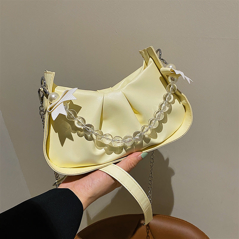Women's Popular Pleated Underarm Fashion Pearl Chain Bags