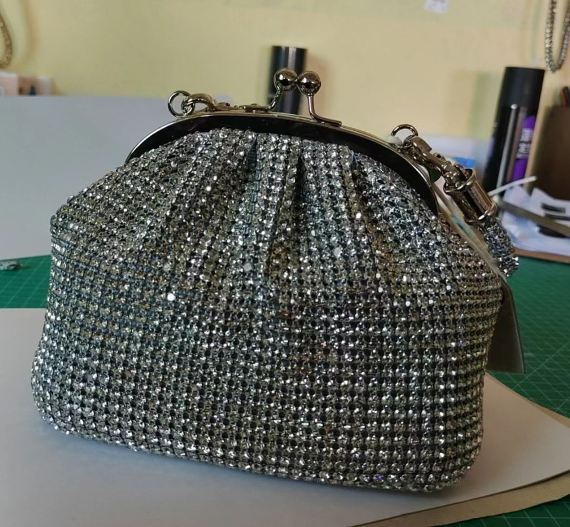Women's Hand Dinner Shiny Rhinestone Portable Shell Bags