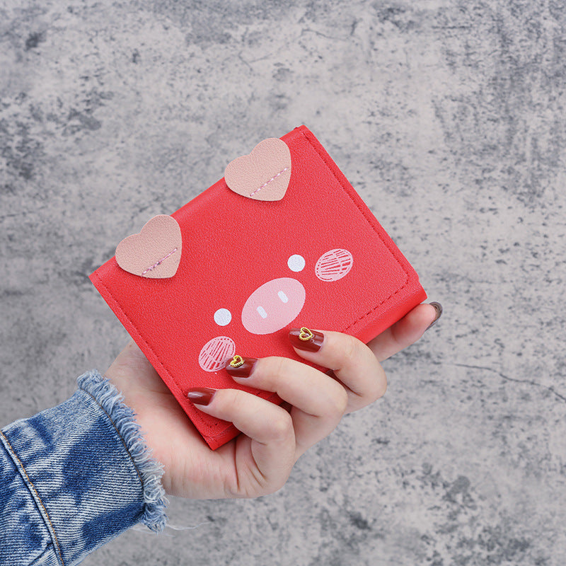 Short Female Cartoon Piggy Cute Three Folding Coin Purses