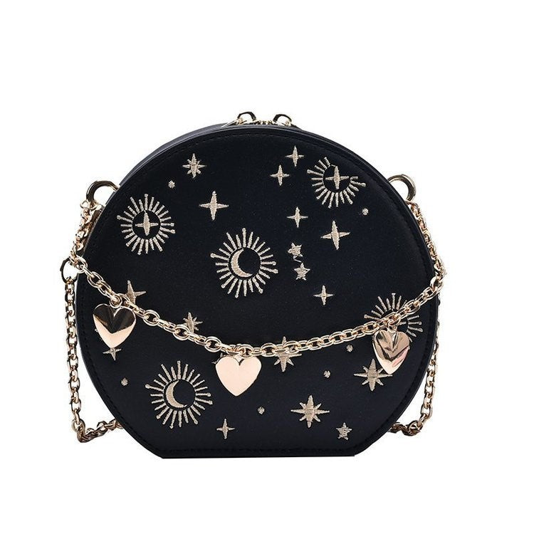 Women's Vintage Embroidered Round Star Moon Personality Shoulder Bags