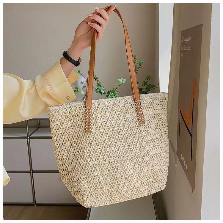 Women's Straw Vacation Style Summer Weaving Large Capacity Female Shoulder Bags