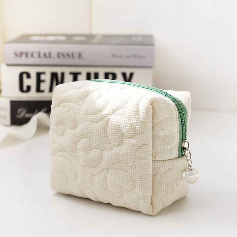 Female Korean Style Portable Heart Solid Cosmetic Bags