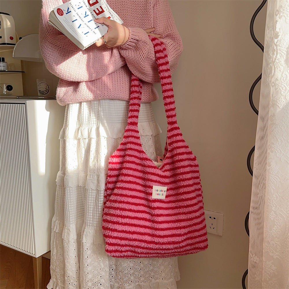Women's Preppy Style Plush Cute Colorful Polka Shoulder Bags