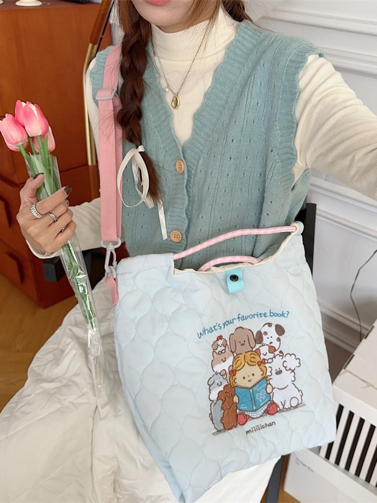 Style Soft Cute Embroidered Quilted Cotton Large Capacity Handbags