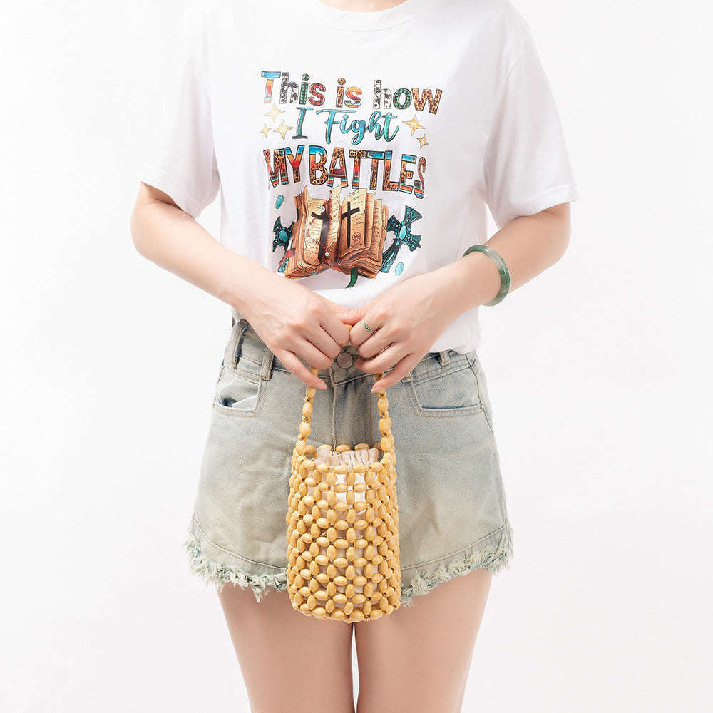 Hand-woven Design High Sense Wooden Bead Women's Shoulder Bag