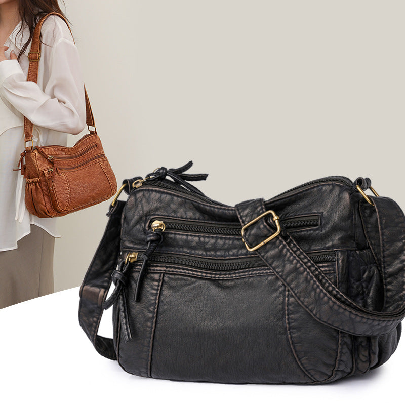 Women's Washed Leather Vintage Versatile Large Capacity Shoulder Bags