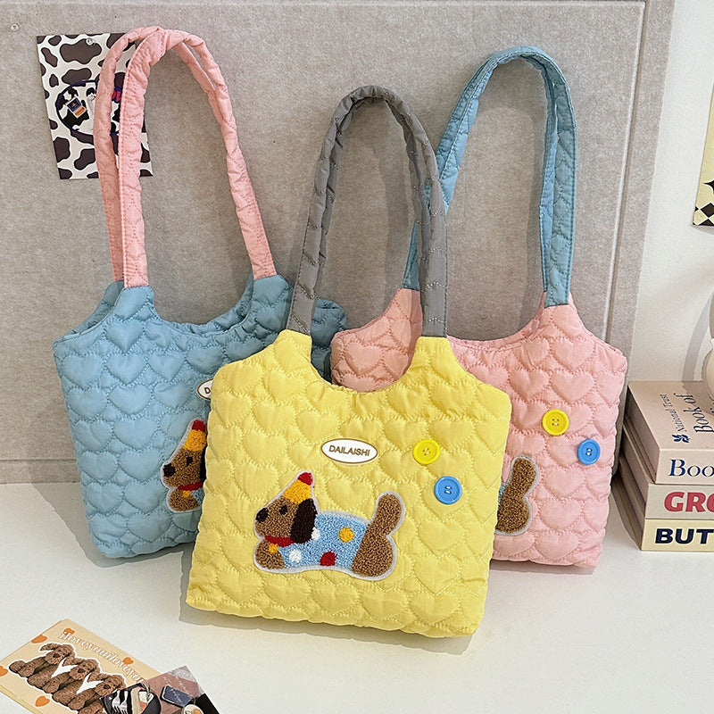Women's Cartoon Quilted Love Hand Shopping Mummy Shoulder Bags