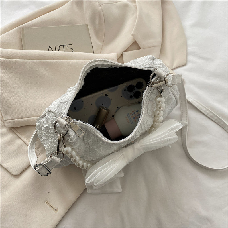 Women's Sweet Maiden Pearl Bow Fashionable Korean Shoulder Bags