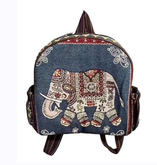 Style Gold Silk Embroidered Elephant National Backpacks