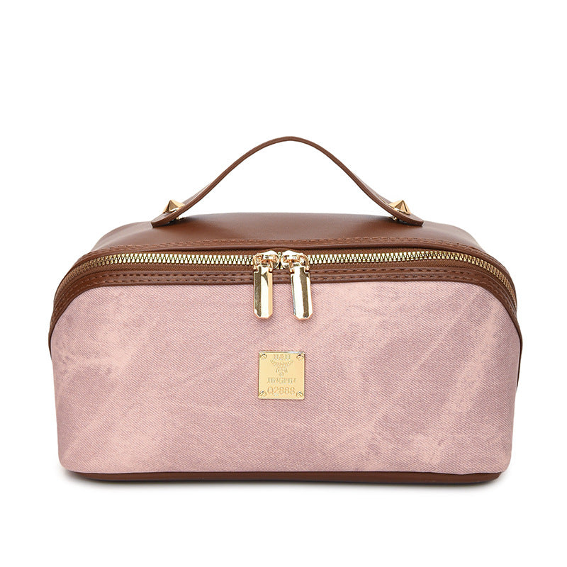Women's Retro Large Capacity Textured Portable Cosmetics Storage Makeup Bag