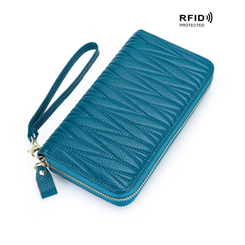 Women's Leather Long Zip Clutch Large Capacity Card Holder