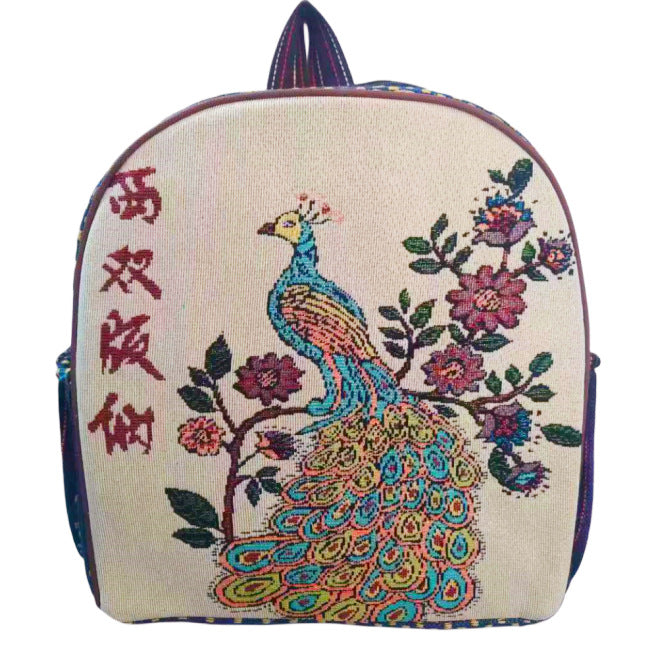 Style Gold Silk Embroidered Elephant National Backpacks