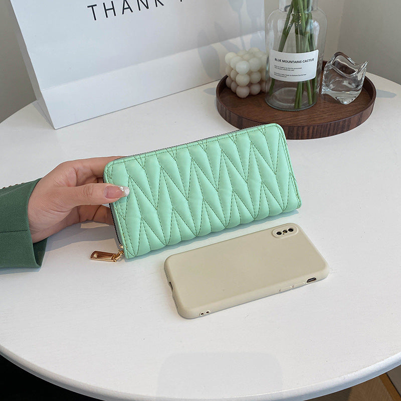 Women's Long Embroidery Thread Mobile Solid Color Ladies Wallets