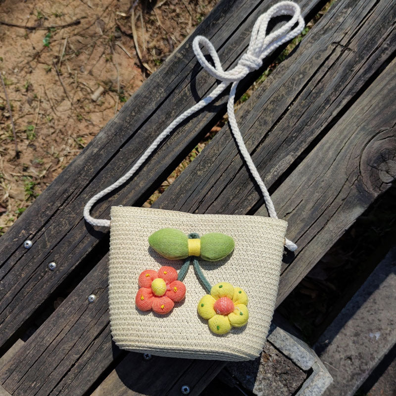 Children's Summer Weaving Straw Cute Mobile Western Phone Bags
