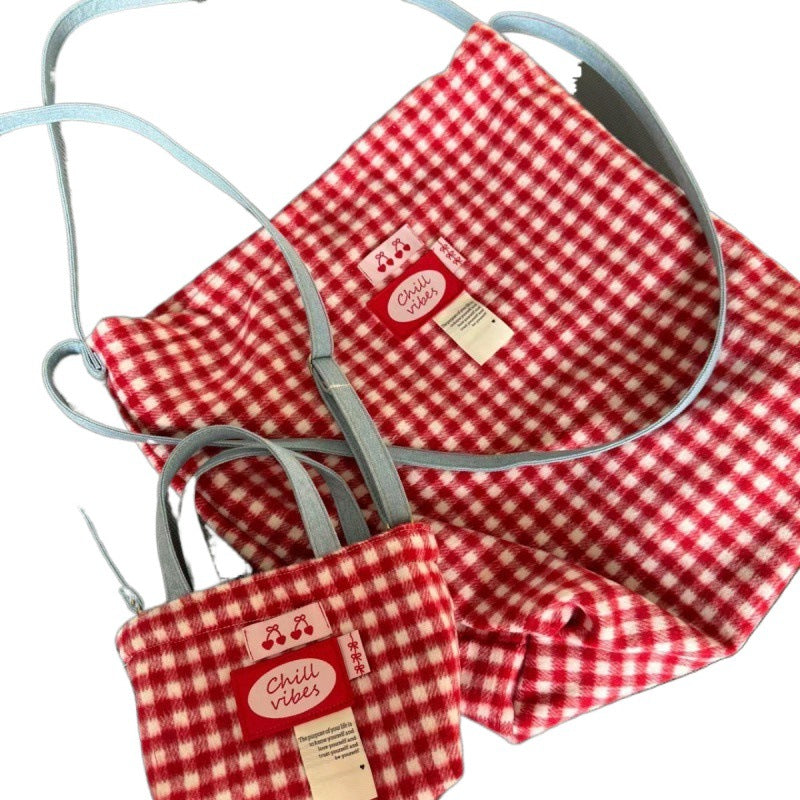 Cute Large Capacity Fresh Red Plaid Shoulder Bags