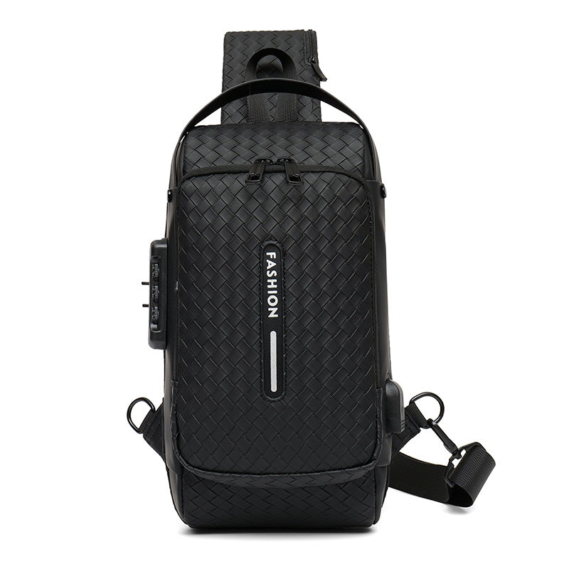 Men's Weaving Motorcycle Large Capacity Charging Men's Chest Bags