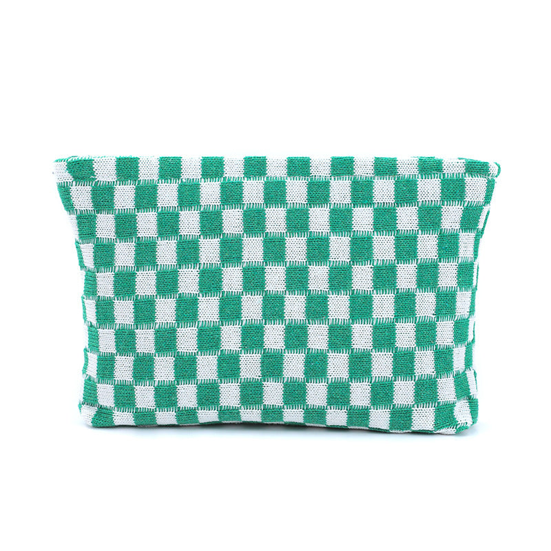 Wool Chessboard Grid Large Capacity Pencil Knitted Cosmetic Bags