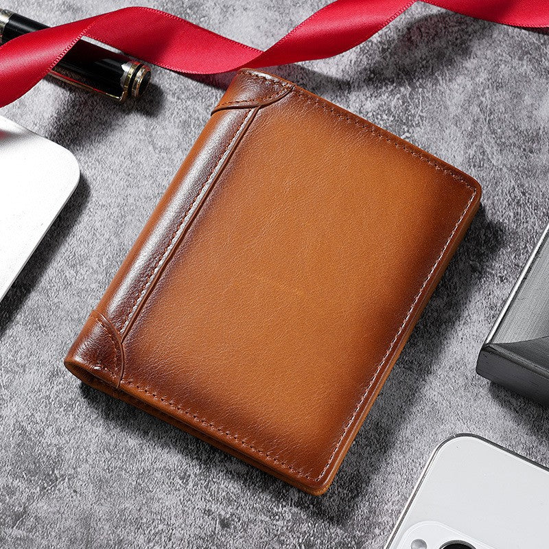 Men's Cowhide Vintage Oil Wax Genuine Leather Long Men's Wallet
