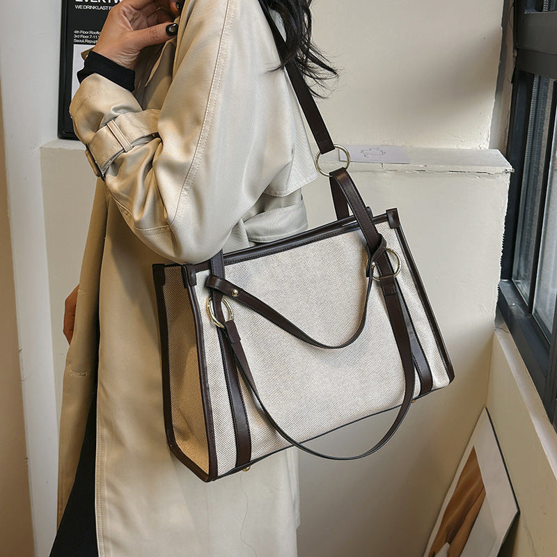 Trendy Women's Underarm Canvas Contrast Color Shoulder Bags