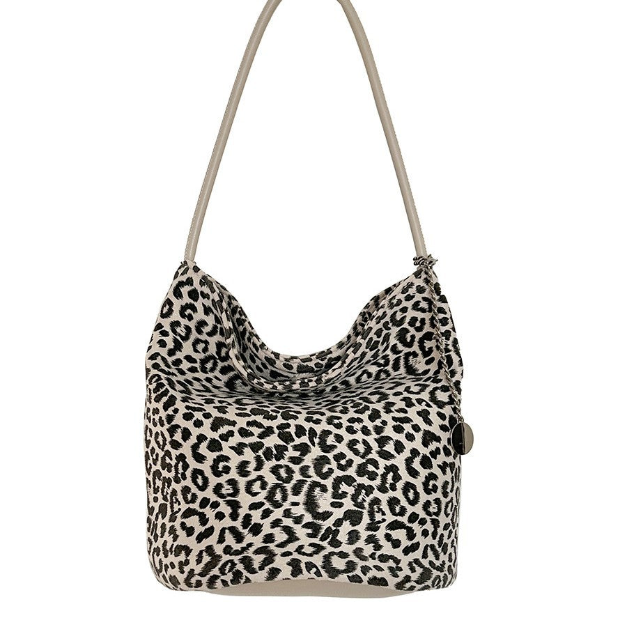Women's Cylinder Leopard Print Stitching Design Portable Shoulder Bags