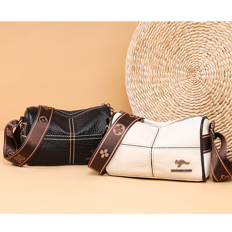 Women's Fashion Wide Strap First Layer Cowhide Crossbody Bags