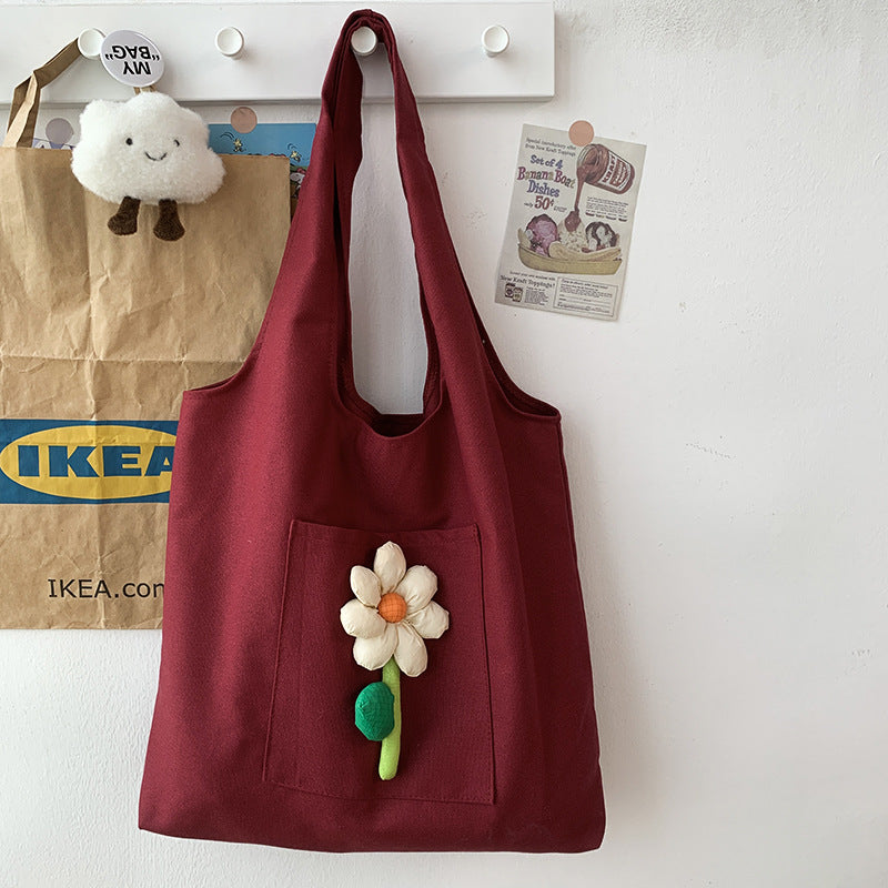 Women's Canvas Fresh Flower Artistic Colorful Red Shoulder Bags