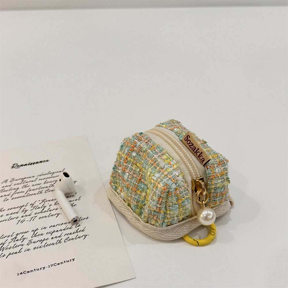 Woolen Plaid For Apple Wireless Headset Protective Coin Purses
