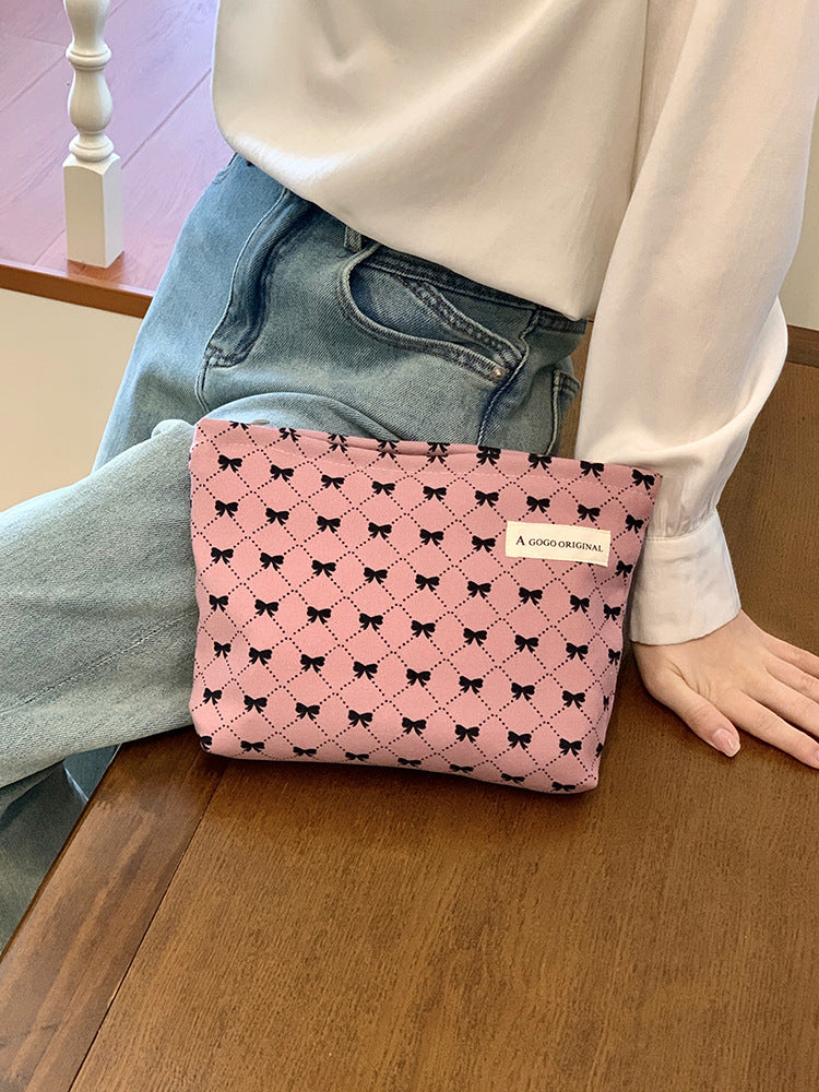 Sweet Bow Portable Toiletry Clutch Canvas Cosmetic Bags